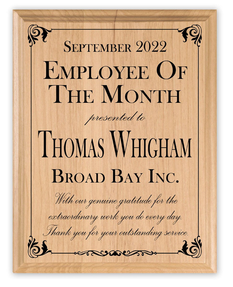 Employee of the Month Plaque Custom Professional Appreciation Gift - Solid Wood - Broad Bay Personalized Gifts Shipped Fast