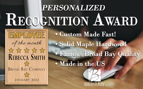 Employee of the Month Plaque Custom Recognition Award  - Solid Wood