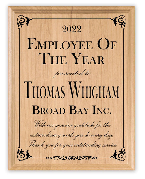 Employee of the Year Plaque Custom Professional Appreciation Gift - Solid Wood