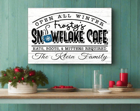 Frosty's Snowflake Cafe Christmas Sign Old Fashioned Personalized Holiday Decoration