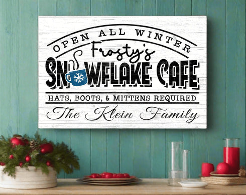 Frosty's Snowflake Cafe Christmas Sign Old Fashioned Personalized Holiday Decoration