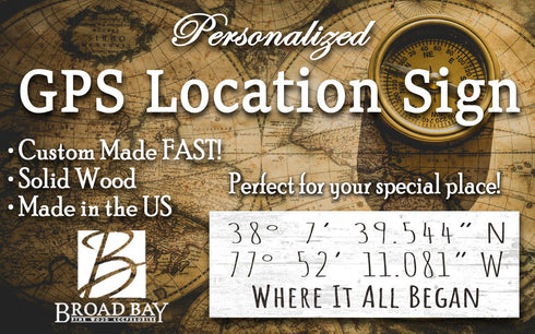 GPS Coordinate Sign - Custom Special Location or Where It All Began - Solid Wood -16.5in x 5.5in