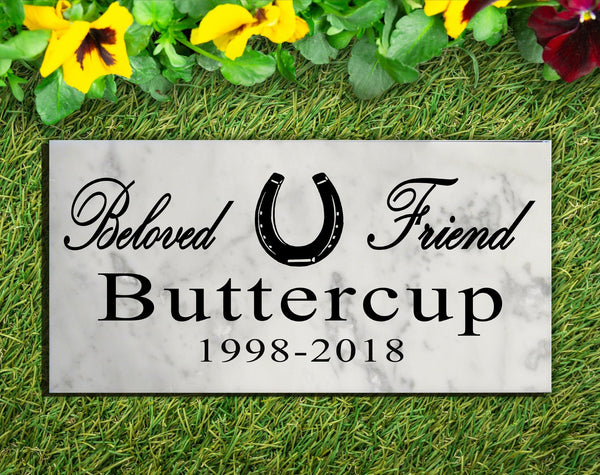Horse Memorial Stone Equine Horseshoe Personalized Garden Marker Grave Marker for Outdoors or Indoors