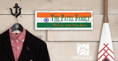 Indian Flag Family Name Sign – Personalized Indian Heritage Plaque with Custom Names