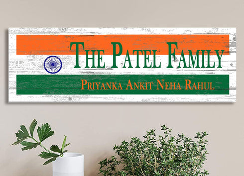Indian Flag Family Name Sign – Personalized Indian Heritage Plaque with Custom Names