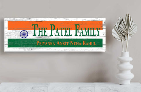 Indian Flag Family Name Sign – Personalized Indian Heritage Plaque with Custom Names