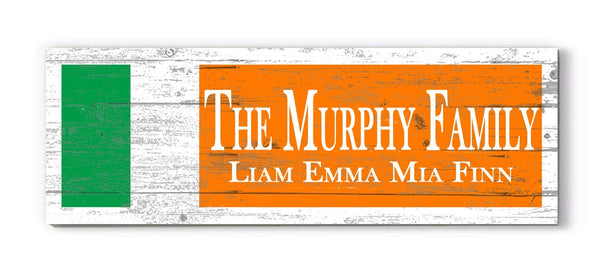 Irish Flag Family Name Sign – Personalized Irish Heritage Plaque with Custom Names