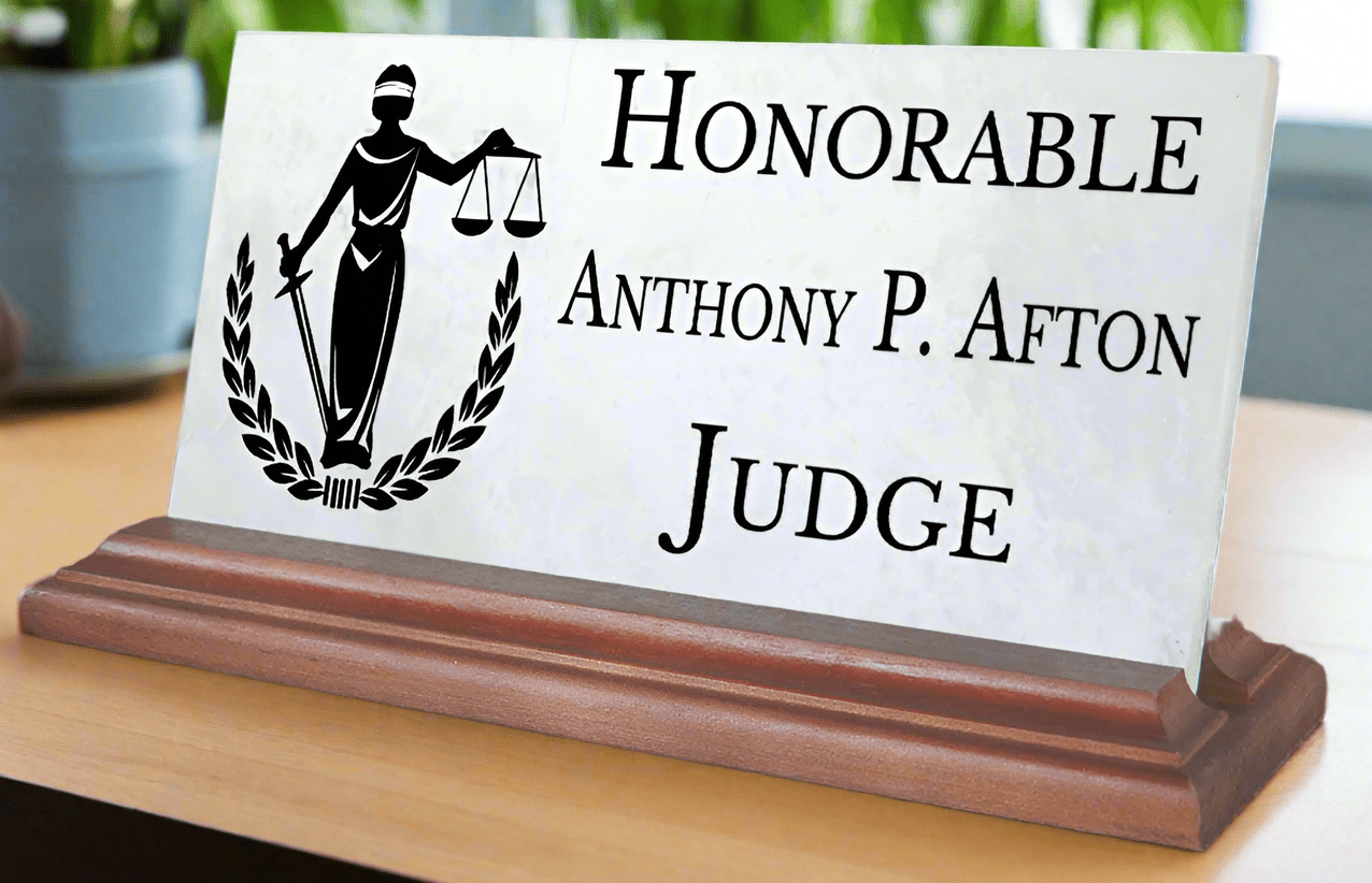 Judge Nameplate Gift Solid Marble Hardwood Judicial