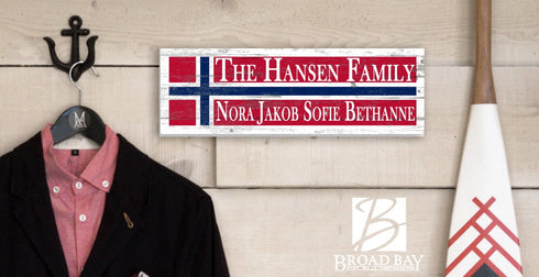 Norwegian Flag Family Name Sign – Personalized Norway Crossbar Plaque with Custom Names