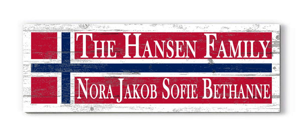 Norwegian Flag Family Name Sign – Personalized Norway Crossbar Plaque with Custom Names