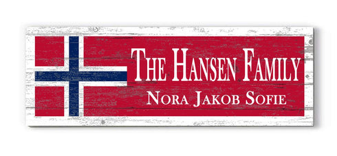 Norwegian Flag Family Name Sign – Personalized Norway Heritage Plaque with Custom Names