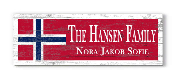 Norwegian Flag Family Name Sign – Personalized Norway Heritage Plaque with Custom Names