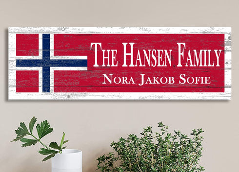 Norwegian Flag Family Name Sign – Personalized Norway Heritage Plaque with Custom Names