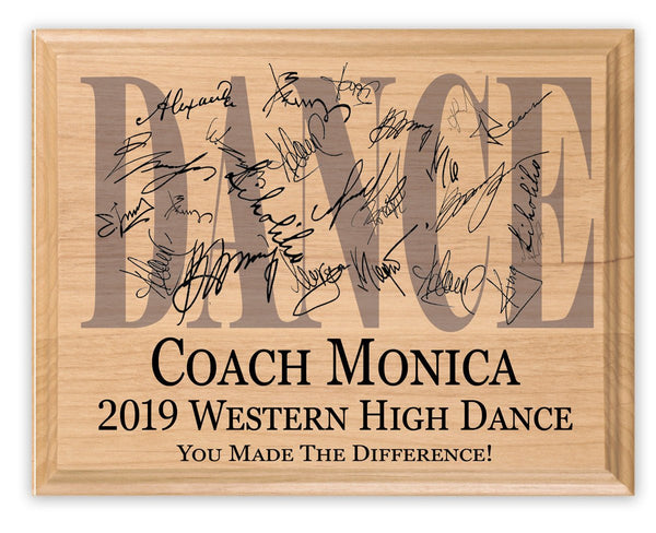 Dance Award Plaque – Recognition Trophy for Dancers & Team Coaches - Custom Signable Gift - Solid Wood