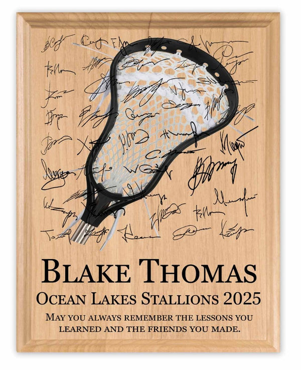 Lacrosse Award Plaque – Recognition Trophy for Players, Seniors & Team Coaches - Custom Signable Gift - Solid Wood