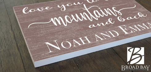 Personalized Mountain Love Sign – “Love You to the Mountains and Back” | Custom Couple’s Wall Art