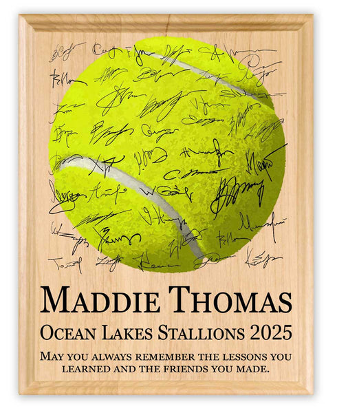 Tennis Award Plaque – Recognition Trophy - Custom Signable Gift for Players, Seniors & Team Coaches – Solid Wood