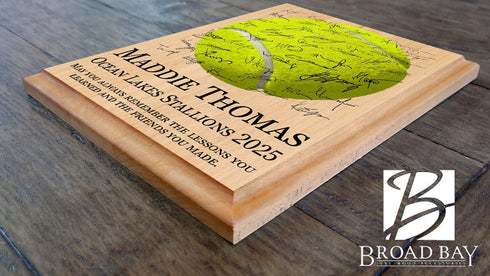 Tennis Award Plaque – Recognition Trophy - Custom Signable Gift for Players, Seniors & Team Coaches – Solid Wood