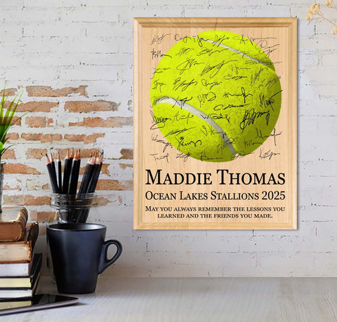 Tennis Award Plaque – Recognition Trophy - Custom Signable Gift for Players, Seniors & Team Coaches – Solid Wood