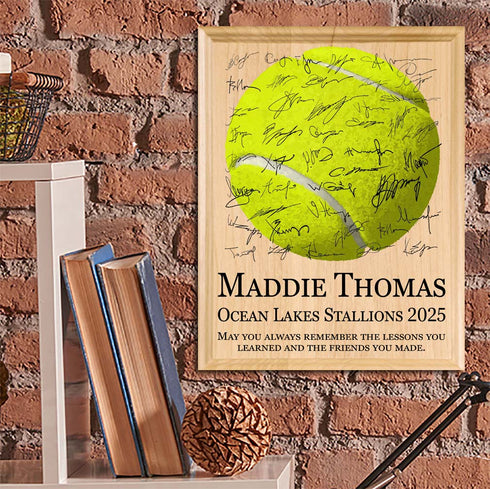 Tennis Award Plaque – Recognition Trophy - Custom Signable Gift for Players, Seniors & Team Coaches – Solid Wood