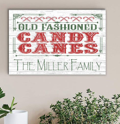 Personalized Vintage Candy Cane Christmas Sign - Custom Family Name Holiday Decoration