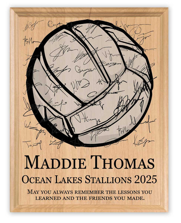 Personalized Volleyball Plaque – Custom Signable Team Gift for Seniors & Coaches – Solid Maple Wood