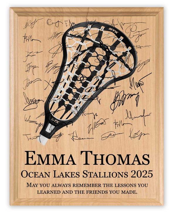 Womens Lacrosse Award Plaque – Recognition Trophy - Custom Signable Gift for Players, Seniors & Team Coaches – Solid Wood