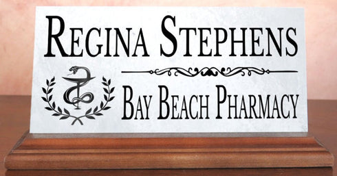 Pharmacy Desk Nameplate – Personalized Marble Name Sign for Pharmacists & Technicians