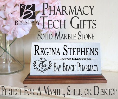 Pharmacy Desk Nameplate – Personalized Marble Name Sign for Pharmacists & Technicians