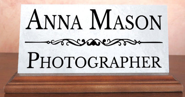 Marble Desk Nameplate – Personalized Office Gift for Photographers & Creatives
