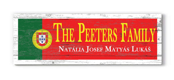 Portuguese Flag Family Name Sign – Personalized Portugal Heritage Plaque with Custom Names