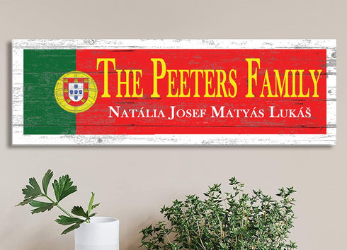 Wooden Portuguese Flag Sign – Custom Family Name or Your Text