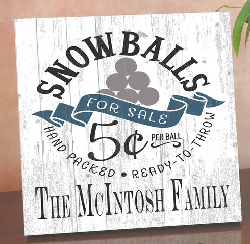 Snowballs For Sale Christmas Sign - Personalized Custom Name Vintage Holiday Decoration