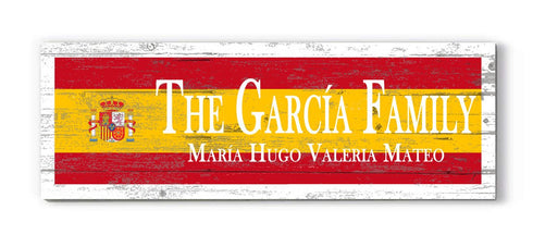 Spanish Flag Family Name Sign – Personalized Spain Heritage Plaque with Custom Names