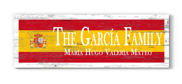 Spanish Flag Family Name Sign – Personalized Spain Heritage Plaque with Custom Names