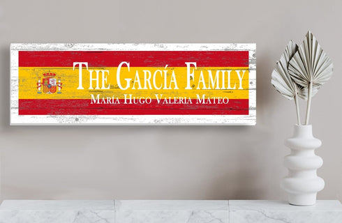 Spanish Flag Family Name Sign – Personalized Spain Heritage Plaque with Custom Names
