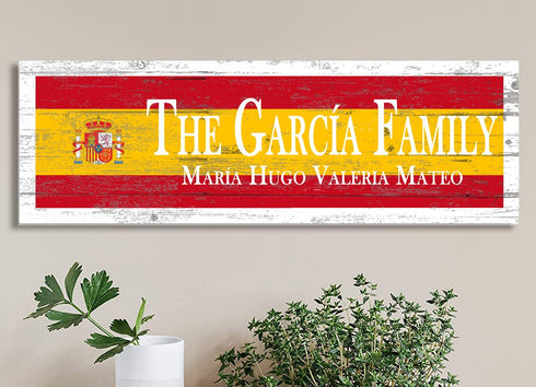 Spanish Flag Family Name Sign – Personalized Spain Heritage Plaque with Custom Names