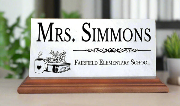 Teacher Desk Nameplate – Personalized Marble Gift with Name & School