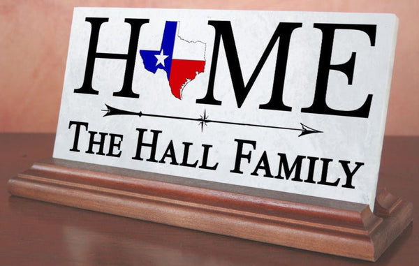 Texas Family Name Sign for Shelf - Solid Marble - 8in x 4in