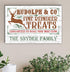 Personalized Rudolph Reindeer Treats Christmas Sign - Custom Family Name Holiday Decoration