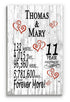11th Anniversary Gift - Personalized Wood Plaque for Husband, Wife or Couple - 11 Year