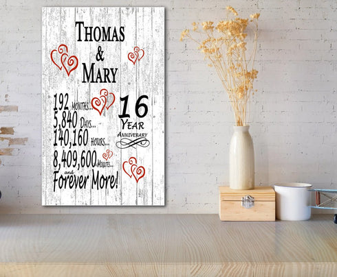 16th Anniversary Gift Personalized Sign 16 Year Wedding Anniversary Present