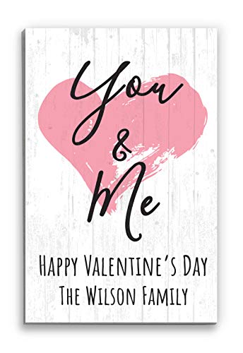 Personalized Happy Valentine’s Day Family Name Customized Decoration Solid Wood “You and Me” Sign -