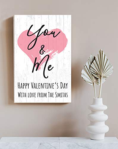 Personalized Happy Valentine’s Day Family Name Customized Decoration Solid Wood “You and Me” Sign -