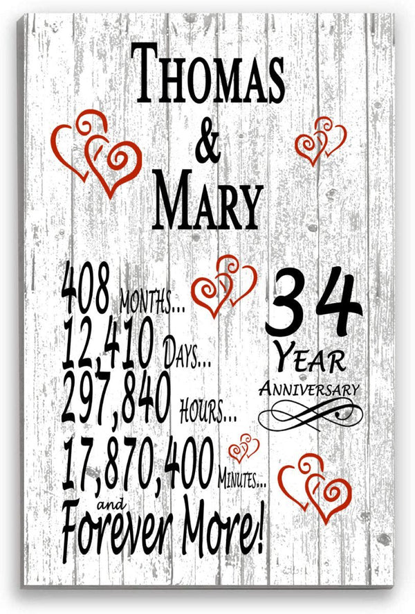 34 Year Anniversary Gift – Personalized 34th Anniversary Plaque with Custom Names