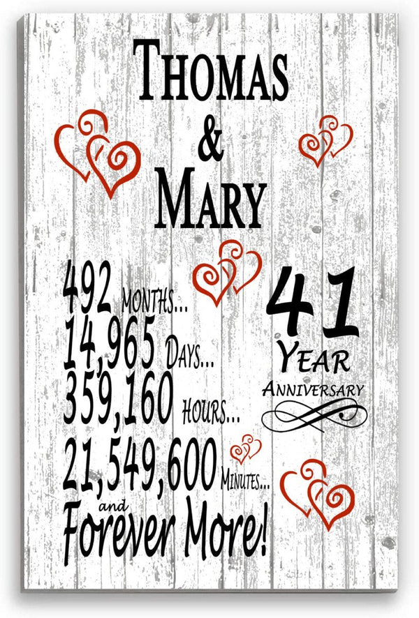 41 Year Anniversary Gift – Personalized 41st Anniversary Plaque with Custom Names