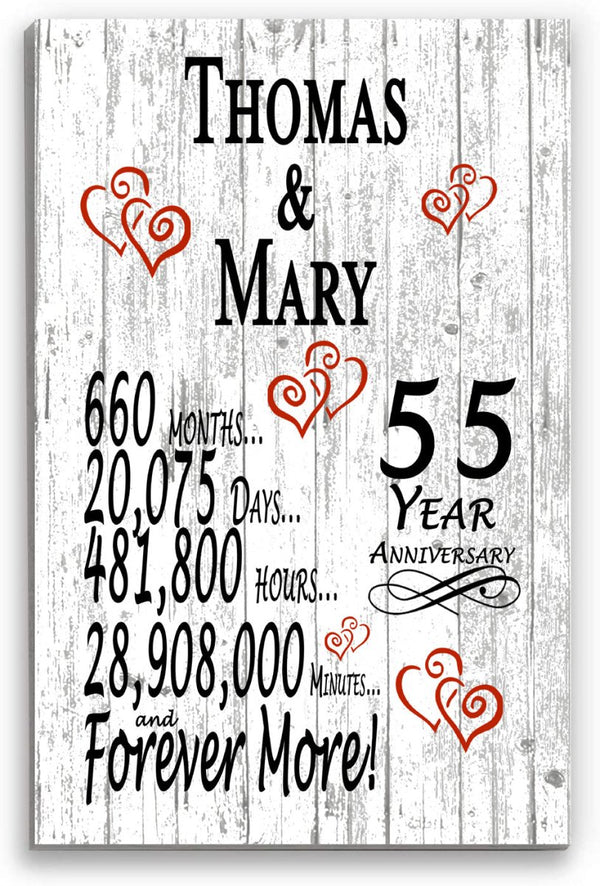 55 Year Anniversary Gift – Personalized 55th Anniversary Plaque with Custom Names