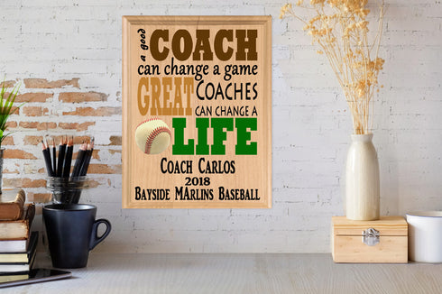 Personalized Baseball Coach Gift Award Plaque