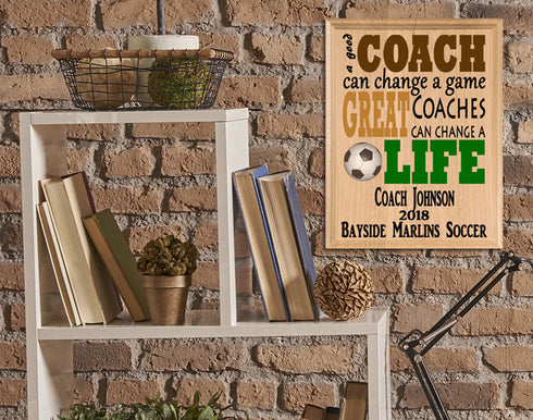 Personalized Soccer Coach Gift Plaque Solid Wood Custom Great Coaches Appreciation Award