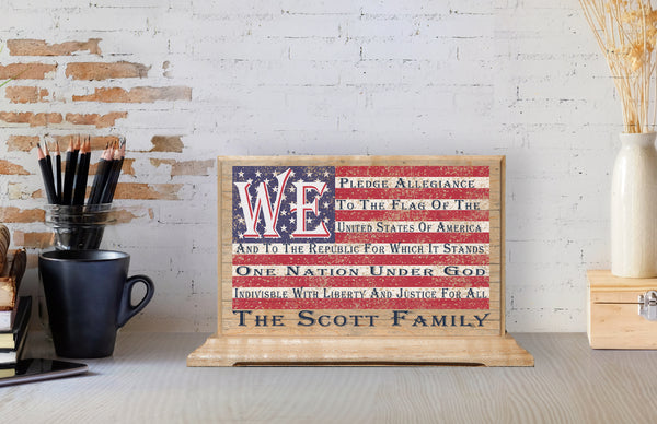 Custom American Flag Family Sign With Pledge of Allegiance